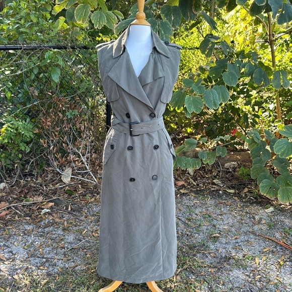 BCBGMAXAZRIA Paloma Army Green Khaki Midi Trench Vest Jacket Coat Dress, size XS - Picture 1 of 8